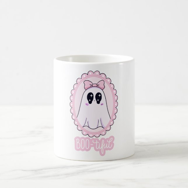 Cute Pink Spooky Ghost BOO-tiful Kawaii Coffee Mug (Center)