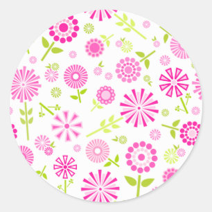 Cute pink spring flowers classic round sticker
