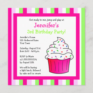 Cute Pink Sprinkle Cupcake Birthday Party Invite