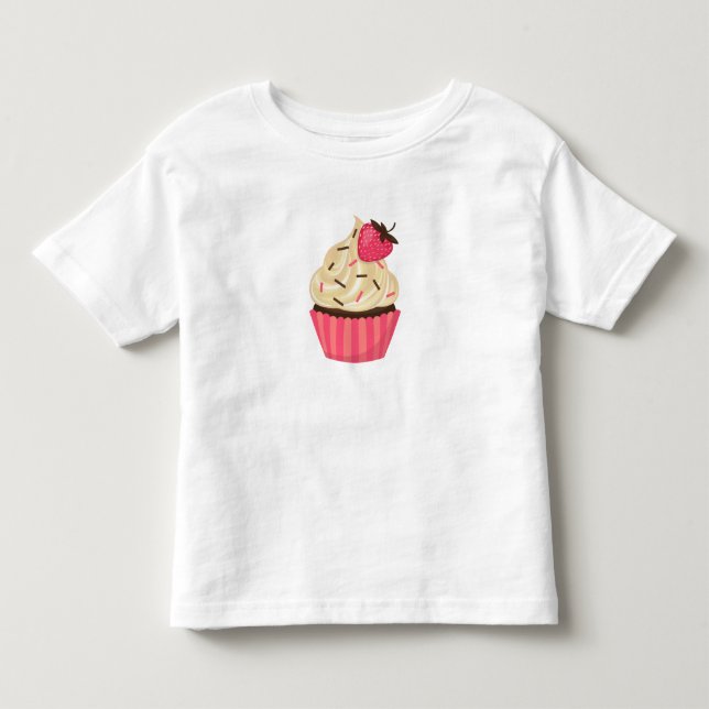 Cute Pink Sprinkles Strawberry Cupcake Toddler T-Shirt (Front)