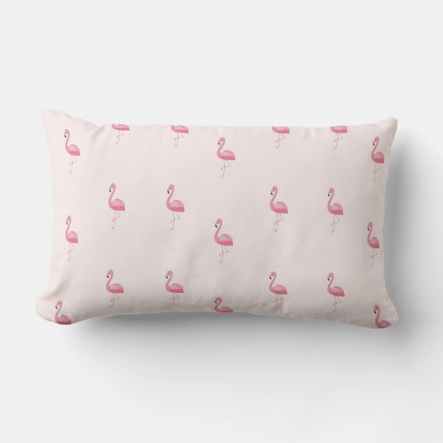 Cute pink standing flamingo lumbar cushion (Front)