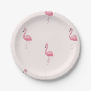 Cute pink standing flamingo paper plate