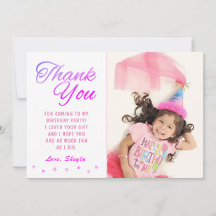 Cute Pink Star Birthday Girl Photo Thank You Card