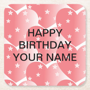 Cute Pink Star Pattern Square Paper Coaster