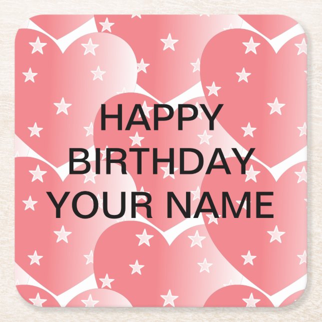 Cute Pink Star Pattern Square Paper Coaster (Front)