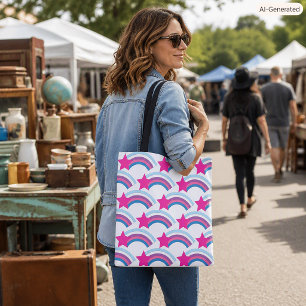 Cute Pink Star Rainbow Illustration Pattern Tote Bag