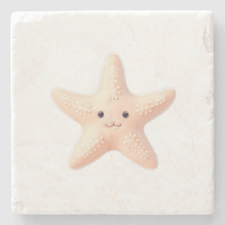 Cute Pink Starfish Stone Coaster