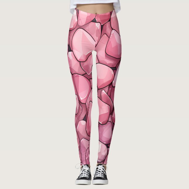 Cute Pink Stone Pattern Leggings (Front)