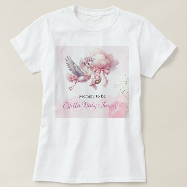 Cute Pink Stork Baby Shower Mummy to Be T-Shirt (Creator Uploaded)