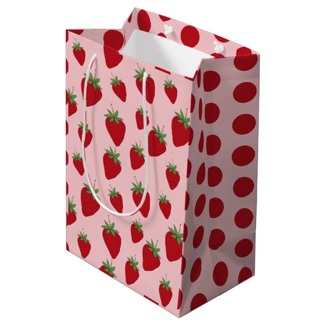 Cute Pink Strawberries Medium Gift Bag (Back Angled)