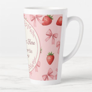 Cute Pink Strawberry and Bows Pattern Custom Name Latte Mug