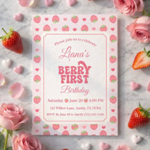 Cute Pink Strawberry Berry First Girl 1st Birthday