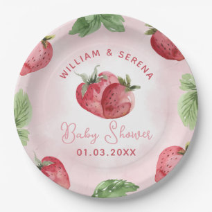 Cute Pink Strawberry Birthday Party Paper Plate