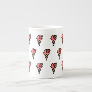 Cute Pink Strawberry Ice Cream Aesthetic Pattern Bone China Mug