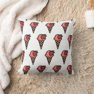 Cute Pink Strawberry Ice Cream Aesthetic Pattern Cushion