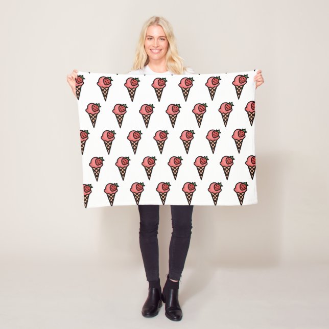 Cute Pink Strawberry Ice Cream Aesthetic Pattern Fleece Blanket (In Situ)