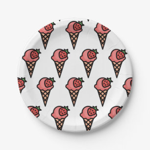 Cute Pink Strawberry Ice Cream Aesthetic Pattern Paper Plate