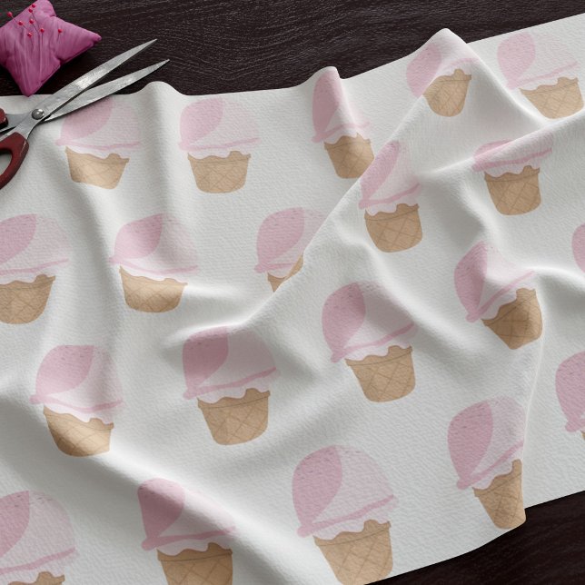 Cute Pink Strawberry Ice Cream Pattern Fabric (Cute and summery pink ice cream pattern fabric just for you)