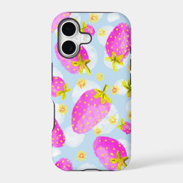 Cute Pink Strawberry iPhone Case (Back)