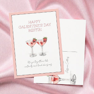 Cute Pink Strawberry Martini Galentine's Day Holiday Postcard