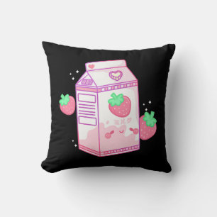 Cute Pink Strawberry Milk Japanese Kawaii Retro s  Cushion