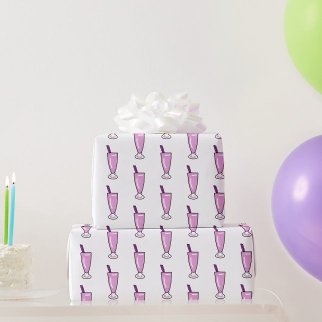 Cute Pink Strawberry Milkshake Wrapping Paper (Party Gifts)