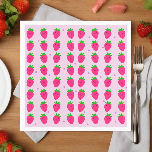 Cute Pink Strawberry Pattern Birthday Party Kids Napkin (Creator Uploaded)