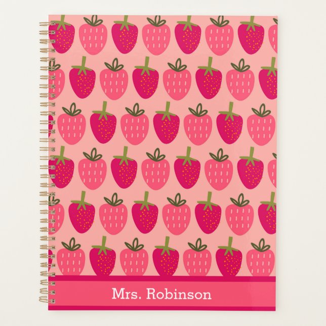 Cute pink Strawberry Pattern Monthly & Weekly Planner (Front)