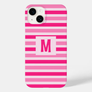 Cute Pink Striped Design Single Initial Case-Mate iPhone 14 Case