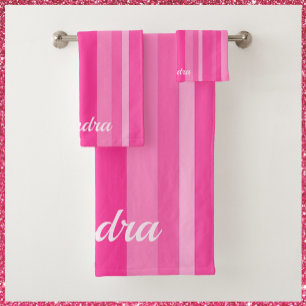Cute Pink Striped Feminine Bath Towel Set