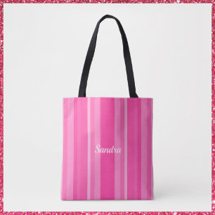 Cute Pink Striped Feminine Tote Bag