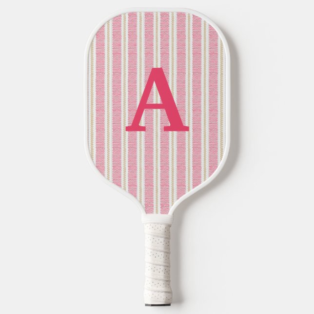 Cute Pink Striped Pickleball Paddle (Front)