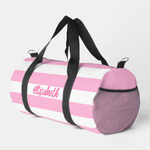 Cute Pink Striped Script Name Personalised Duffle Bag