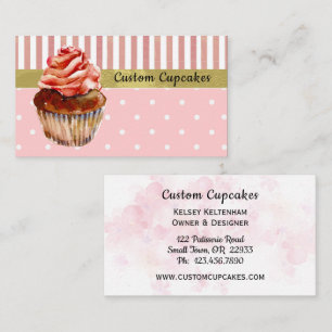 Cute Pink Stripes and Dots Cupcake Bakery Biz Card