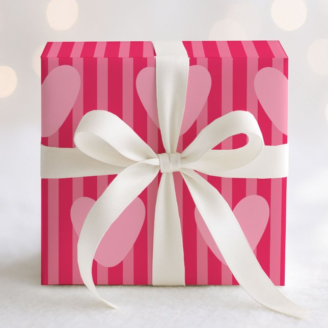 Cute Pink Stripes and Hearts Valentine Pattern Wrapping Paper (Creator Uploaded)