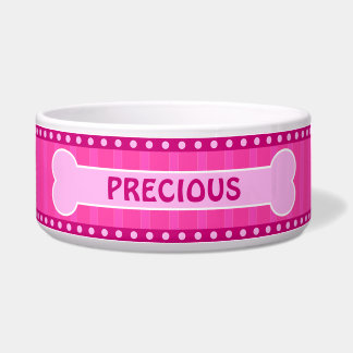 Cute Pink Stripes Bone and Paws Large Dog Bowl
