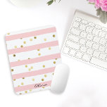 Cute Pink Stripes Gold Polka Dots with Name Mouse Pad<br><div class="desc">A cute girly mousepad design in pink and white stripes with gold polka dots scattered about,  this design has a text template to personalise with your name or other desired text. Great for back to school,  at home,  or at the office.</div>