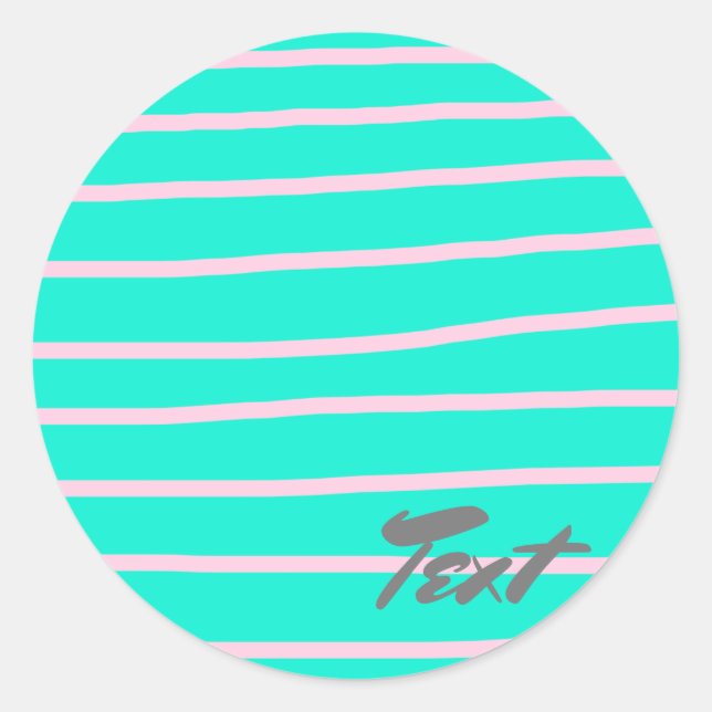 cute pink stripes pattern on a mint background classic round sticker (Front)
