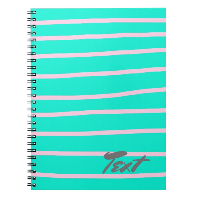 cute pink stripes pattern on a mint background spiral notebook (Front)