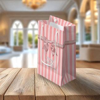 Cute Pink Stripes Pretty Bow Custom Small Gift Bag