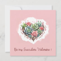 Cute Pink Succulent Heart Valentines Day