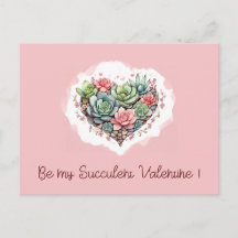 Cute Pink Succulent Heart Valentines Day