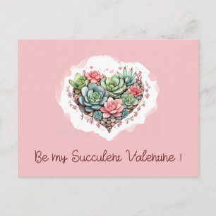 Cute Pink Succulent Heart Valentines Day Holiday Postcard