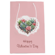 Cute Pink Succulent Heart Valentines Day