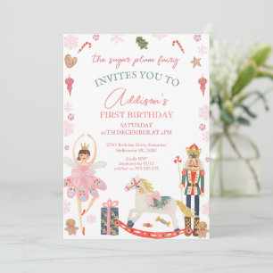 Cute Pink Sugar Plum Fairy Nutcracker Birthday  Invitation