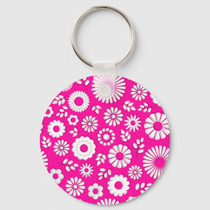 Cute pink summer flowers key ring