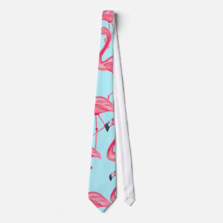 Cute Pink Summer Painted Flamingo Pattern Blue Tie