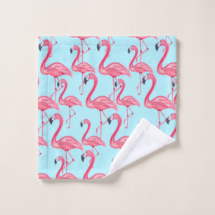 Cute Pink Summer Painted Flamingo Pattern Blue Wash Cloth