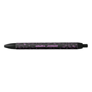 Cute Pink Sun Moon and Stars Pattern Monogram   Black Ink Pen