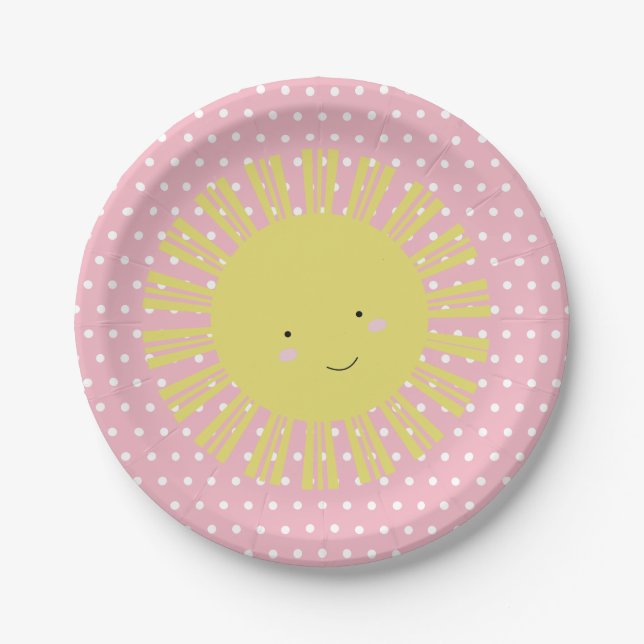 Cute Pink Sunshine Park Sun Party Birthday Paper Plate (Front)